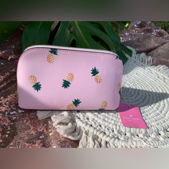 NWT Kate Spade Staci Pineapples Cosmetic Bag PLUS BONUS NWOT Sleep Mask! - Picture 5 of 8